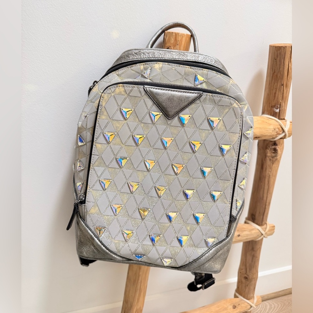 MCM Munchen Metallic Silver Stud Backpack Limited Edition. W COA & Dustbag.